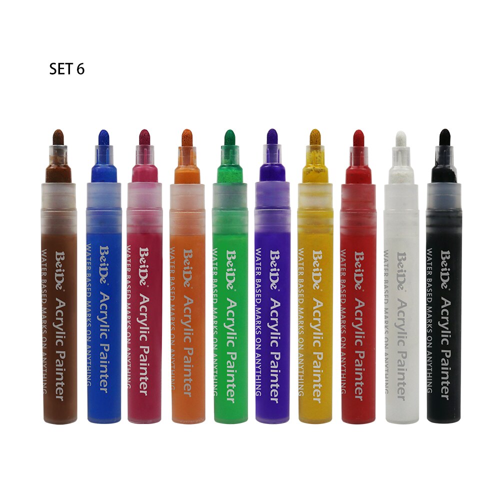Rotuladores de pintura acrílica a base de agua, rotuladores permanentes no tóxicos con punta Reversible de 6mm, para pintar a base de agua, DIY, paquete de 56 unidades: Set 6