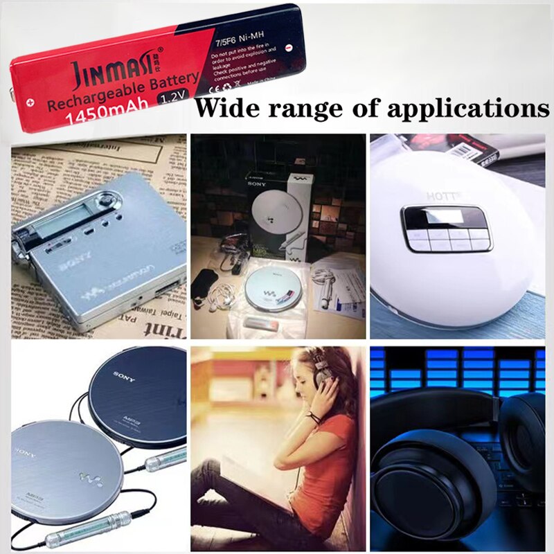 100% 1.2V 7/5F6 67F6 1450mAh NiMH Gum Rechargeable Battery for Walkman CD Player MD etc.
