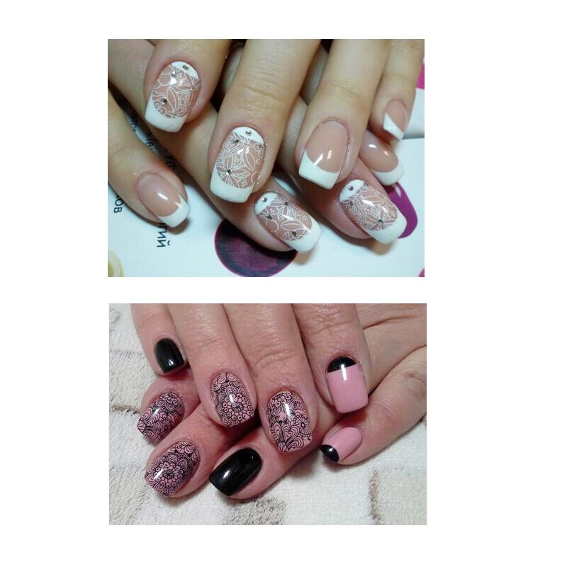 1 pièces noir fleur dentelle 6*12cm ongles estampage plaques Nail Art manucure modèle ongles timbre outils