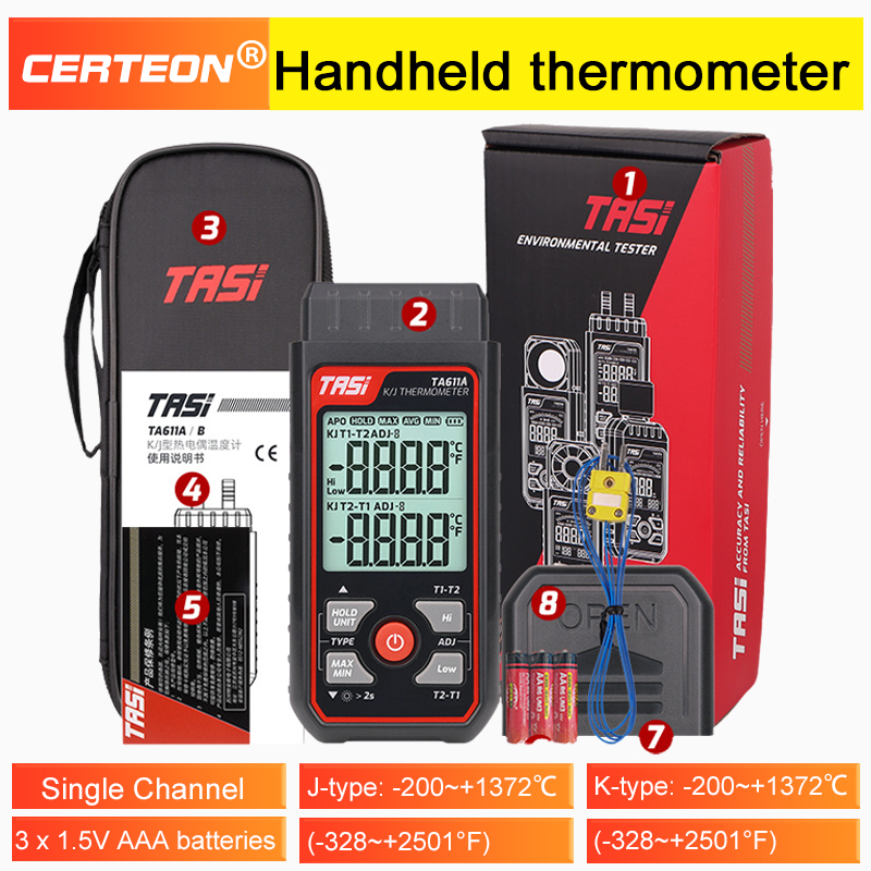 TA611A Single Channel K Type Thermocouple Thermometer High Precision Digital Surface Temperature Gauge with Contact Probe