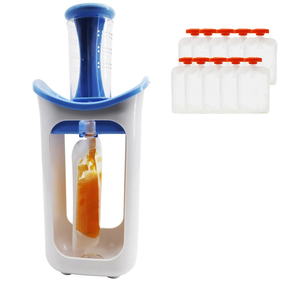 Squeeze Fruit Juice Station And Pouches Feeding Kit Baby Food Storage Containers Free Newborn Food Maker Set: Blue