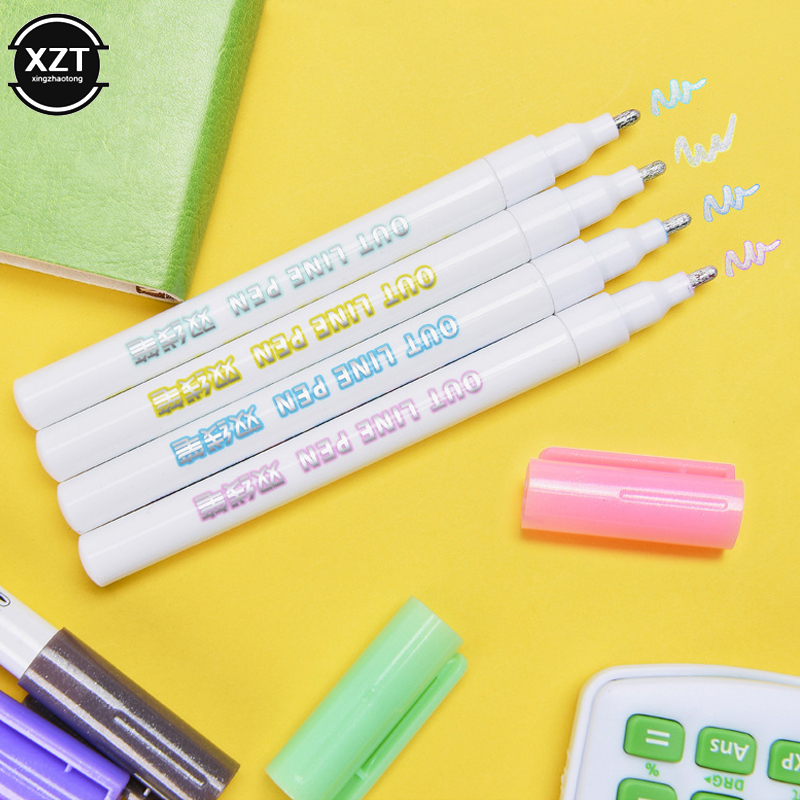 Colorful Highlighter Pen Writing Drawing Double Line mildliner Outline Pen Fluorescent Markers Letter Album Card Pen stationery