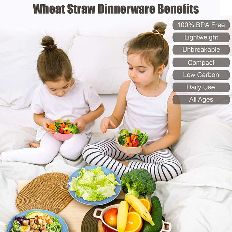 12pcs Wheat Straw Dinnerware Sets Bowl+Plate+Cup Tableware BPA Free Kids Dishes Baby Eating Dinnerware Set Unbreakable Bowls