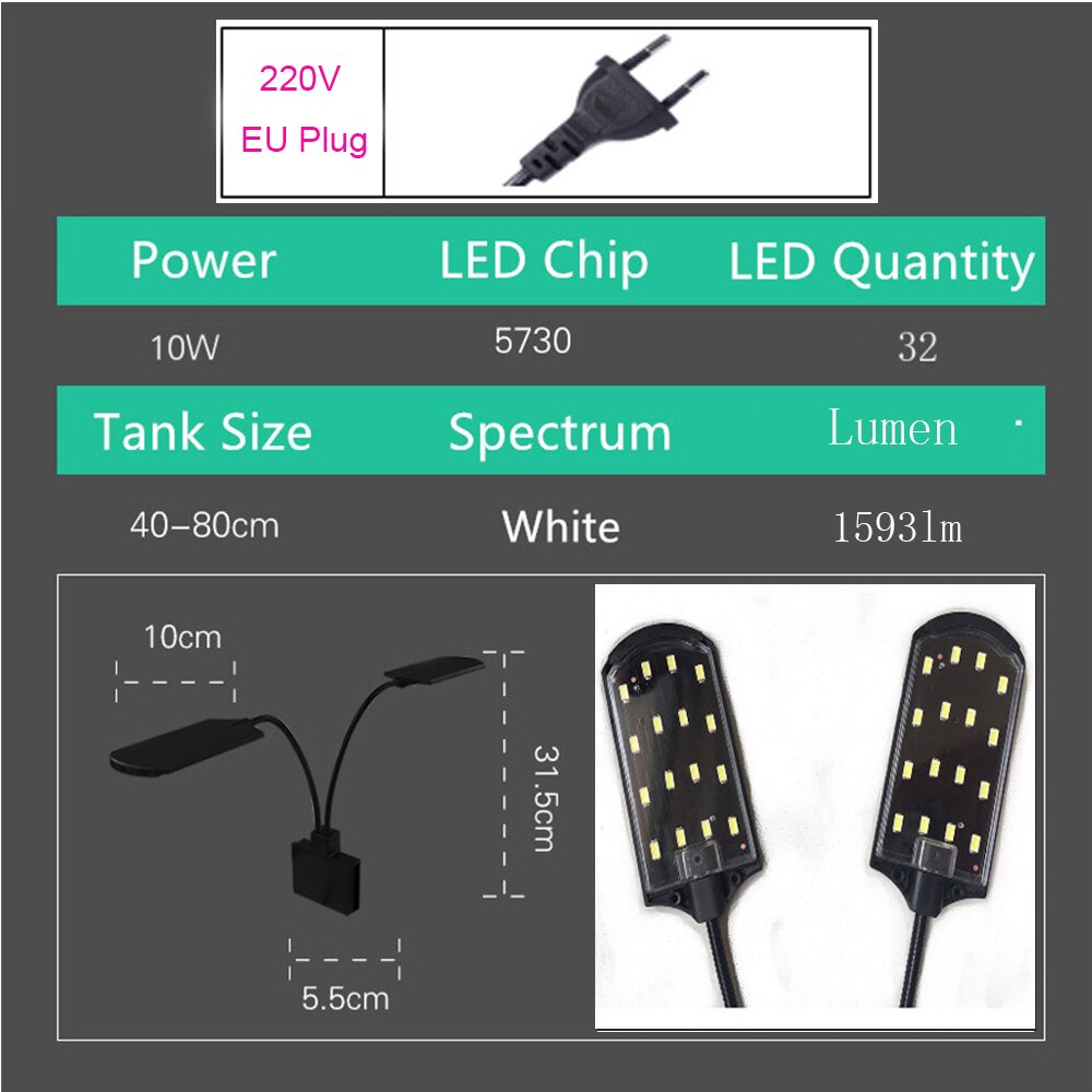 Super Slim 5W/10W Aquarium LED Lighting Clip on Double Lamp Fresh Water Plants Grow Light LED Aquarium for Nano Fish Tanks: X7 EU-Plug