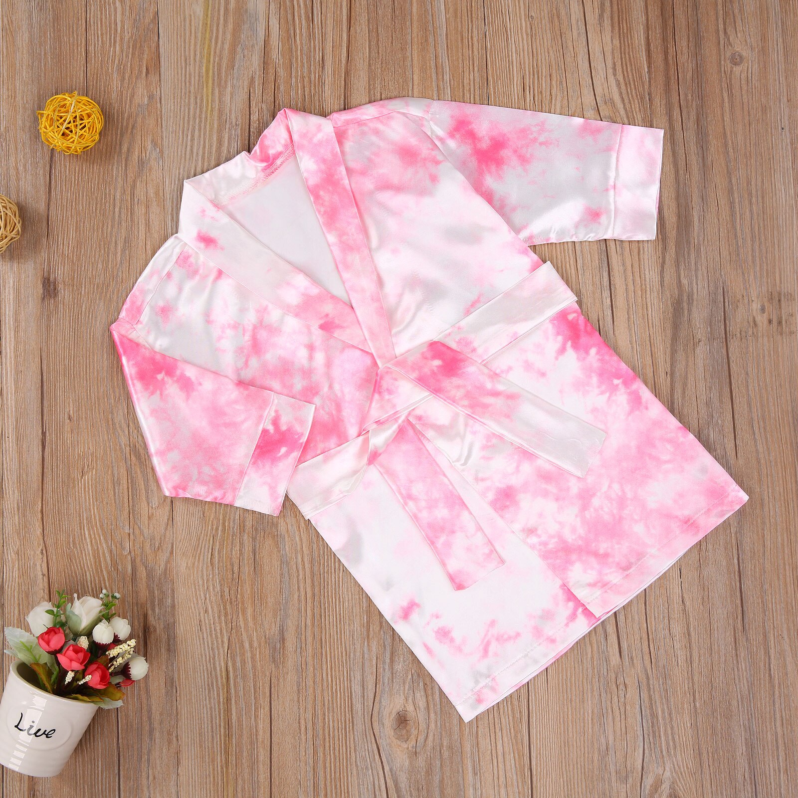 Tie Dye Badjas Voor Peuter Baby Meisjes Kinderen Lange Mouw Warm Homewear Nachtkleding Baden Gewaden Zijden Kimono Nachtkleding Jurk