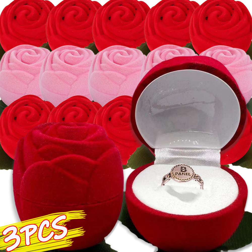 Romantic Wedding Rose Ring Box Red Pink Velvet Jewellery Storage Engagement Ring Case Valentine's Day Jewelry Rings Women