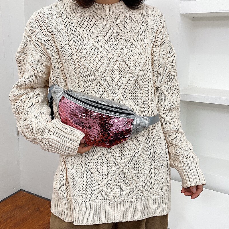 Sequin Waist Bag Women Glitter Fanny Pack for Girls Belt Bag Ladies Colorful Hip Bum Pouch Crossbody Chest with Adjustable Strap