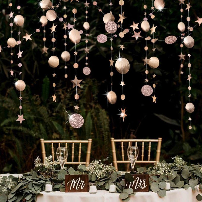 Guirlande pendante en chaîne en papier, 4m, pour décorations de mariage, décorations pour réceptionniste, fête prénatale, anniversaire, noël: Champagne gold