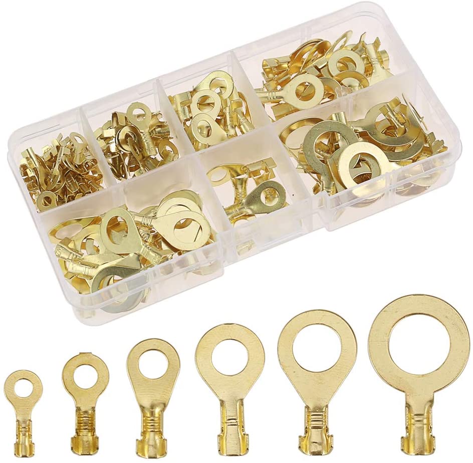 150 Stuks Ring Kabelschoenen Ring Ogen Brass Crimp Kabel Niet Geïsoleerde Connector Draad Terminals Assortiment M3 M4 M5 m6 M8 M10