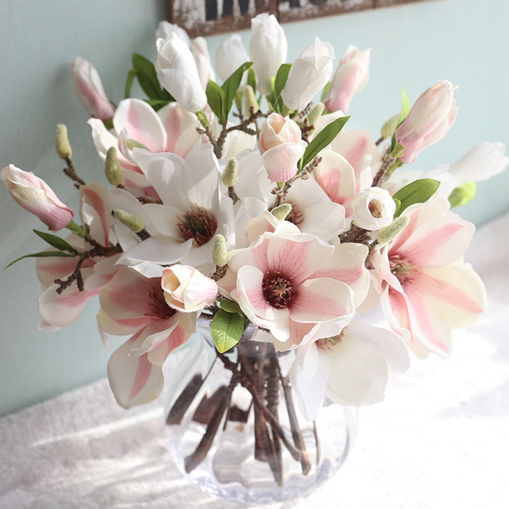 Kunstmatige Nep Bloemen Blad Magnolia Bloemen Bruidsboeket Flores Wedding Party Home Decor Nep Bloem Mariage C506