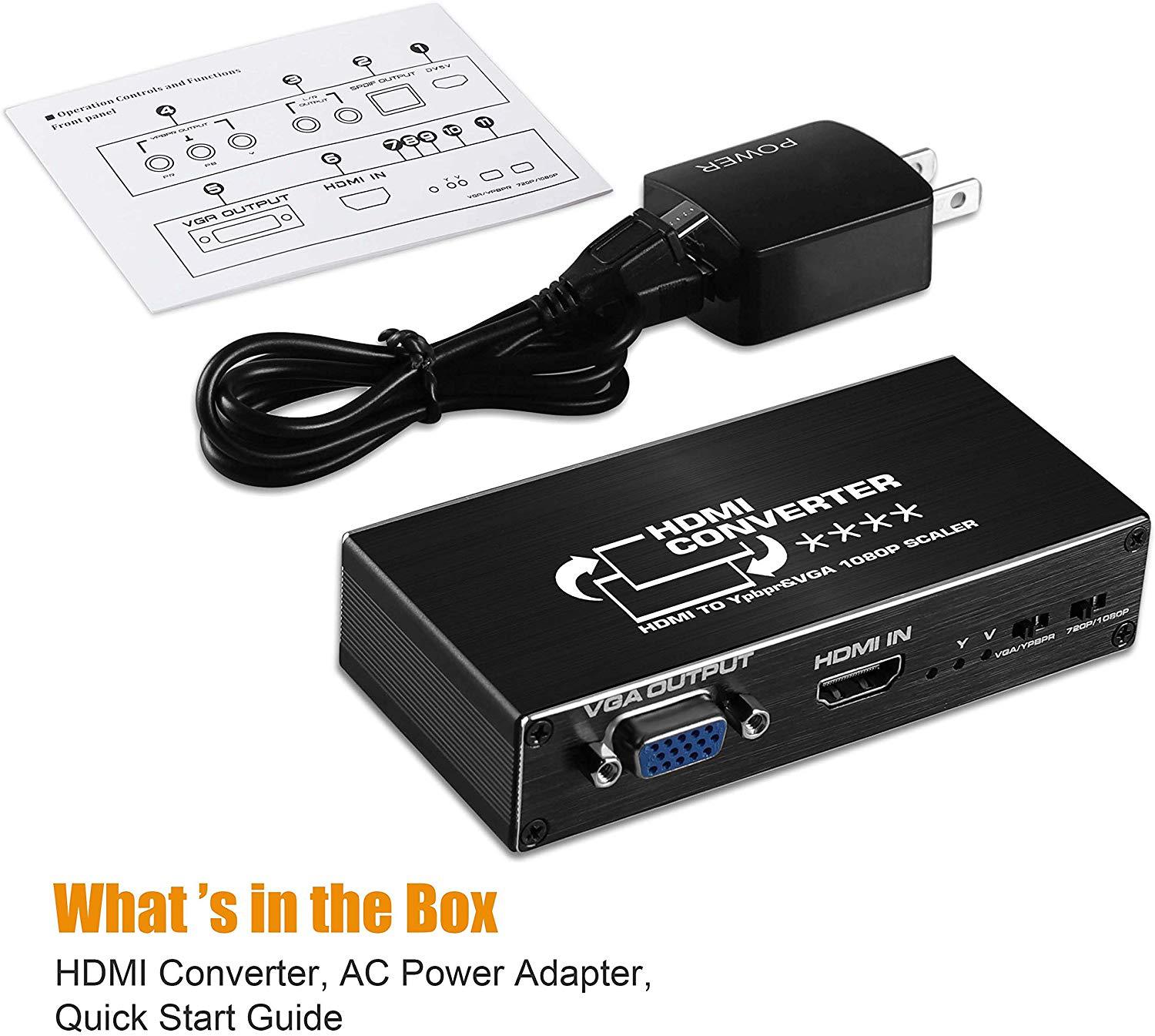 HDMI to YPbPr Scaler 1080P HDMI to Component RGB 5RCA or Video VGA Scaler Converter with Toslink SPDIF Audio Output for PS4 HDTV: EU Plug