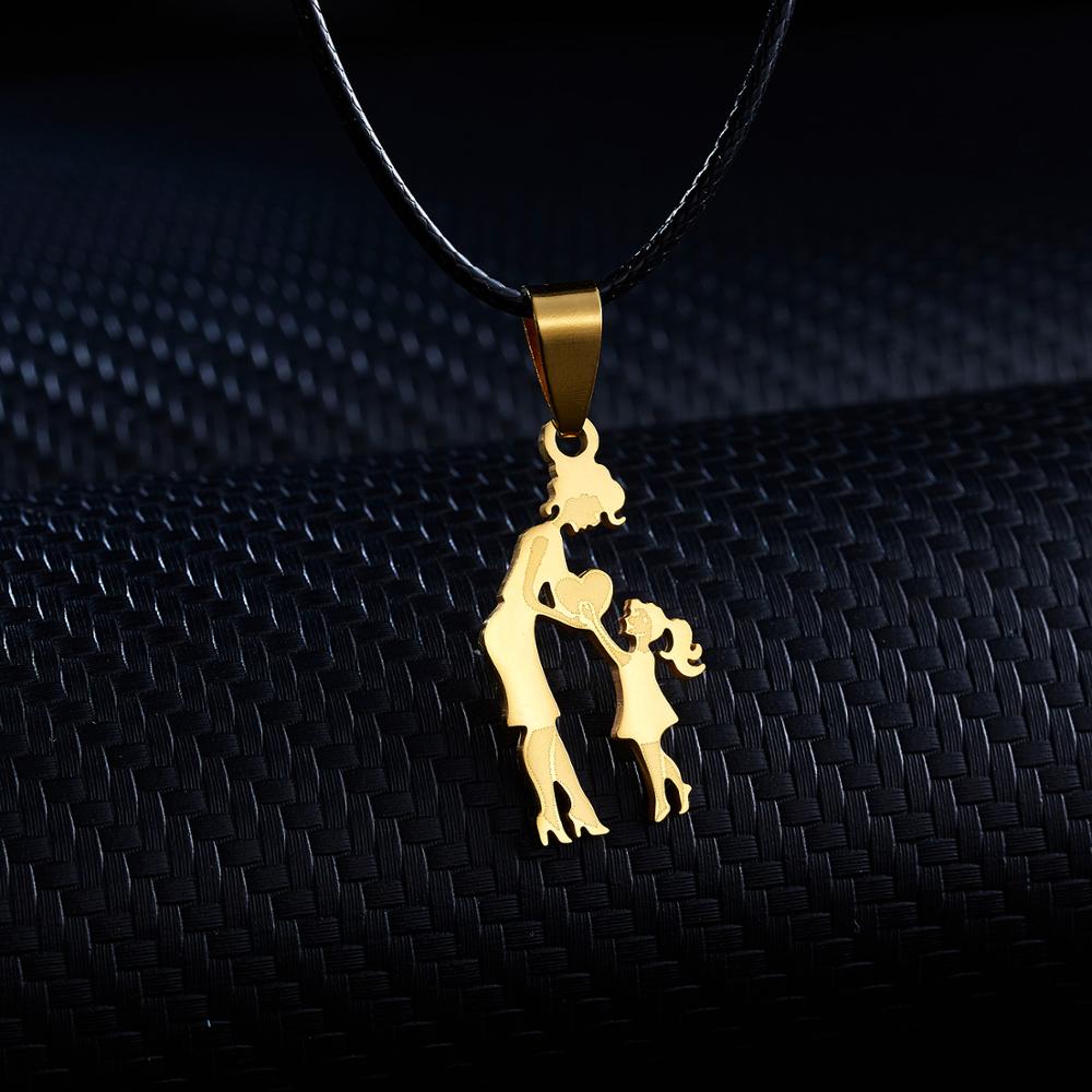 Rinhoo Mom Daughter Stainless Steel Leather Chain Necklace Charm Gold Pendant Necklaces Female Jewelry Mother&#39;s Day