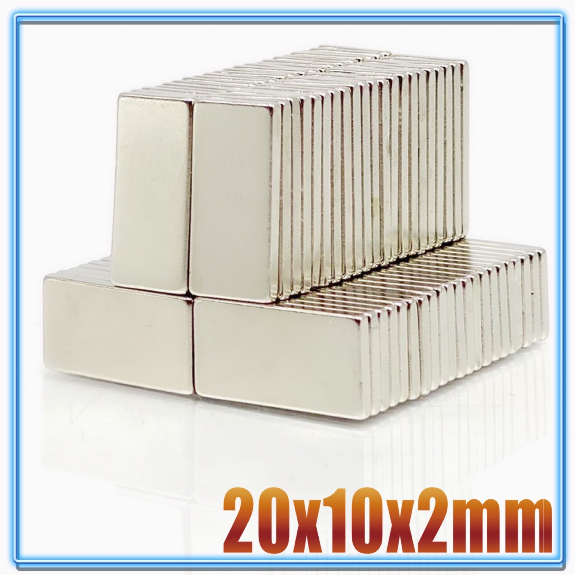 Imán de neodimio de 20mm x 10mm x 2, bloque de imanes magnéticos súper potentes, permanentes, N35 NdFeB, 5/10/20/50/200 Uds.