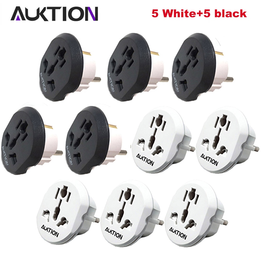 AUKTION 10Pcs/Lot Universal EU Plug Adapter 16A Electrical Plug Converter AC 250V Travel Charger Wall Power Adapter For US UK AU: 5 white 5 black
