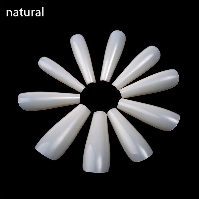 100 stk/opp lange ballerina negle kunstige kunstige negle klare/naturlige/hvide lange kiste negle spidser fuld dæksel aftagelig nail art