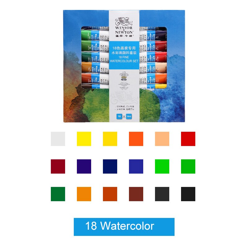 Winsor & Newton Aquarellen Acryl Olieverf Set 12/18/24/36 Kleuren 10Ml Tube Rijke Pigmenten Blijvende Voor Beginners Student: 18 Watercolor