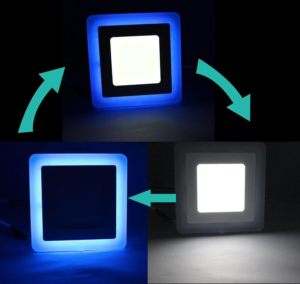 3 Model okrągły niebieski + biały dwukolorowy Panel Led 6w/9w/16w/24w AC85-265V wpuszczane LED oświetlenie sufitowe oświetlenie wewnętrzne
