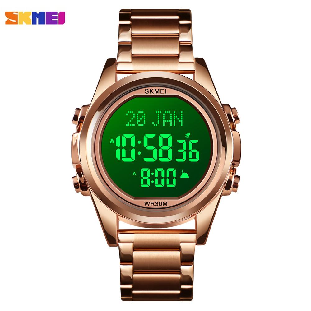 Skmei Moslim Azan Klok Horloge Voor Gebed Met Qibla Kompas Adhan Alarm Hijri Kalender Islamitische Al Harameen Fajr Tijd Horloge: rose black