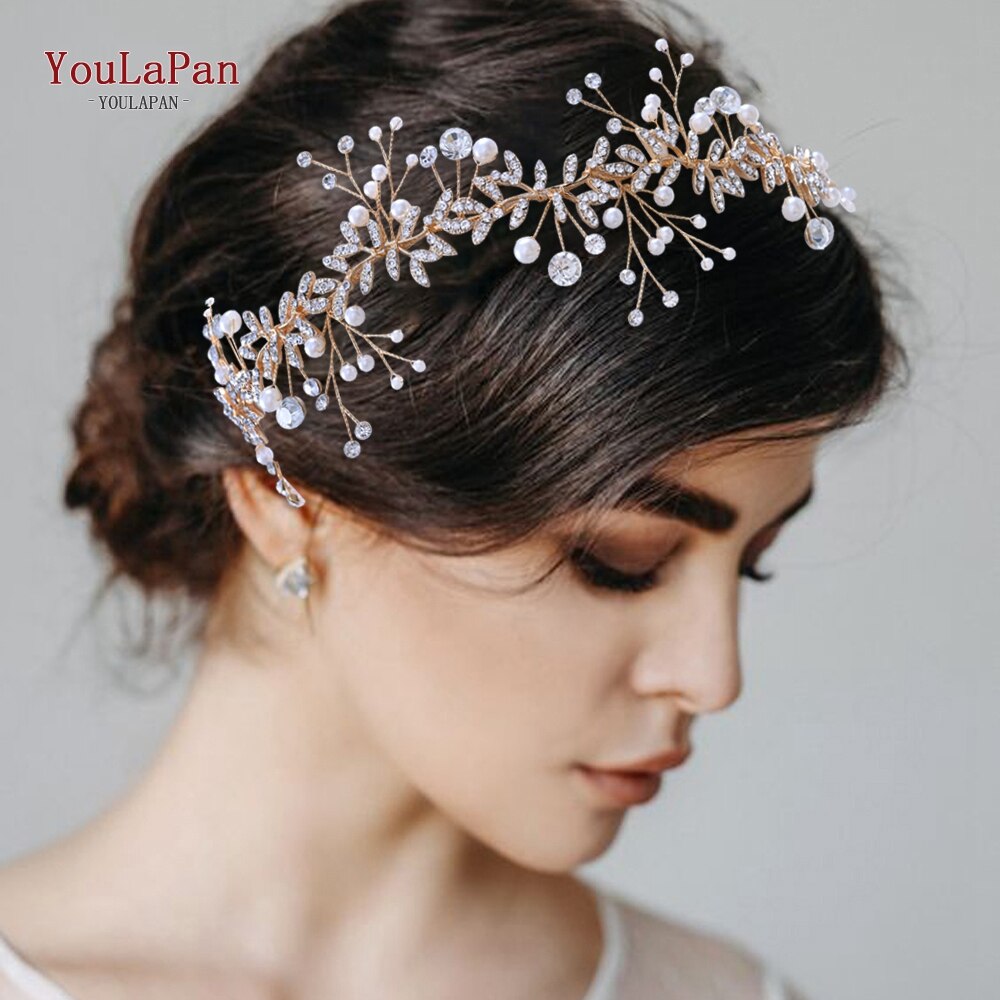 YouLaPan HP233 Wedding Rhinestone Headpieces Bride Hair Accessories Alloy Leaf Wedding Hair Vines Headband Wedding Hair Pieces