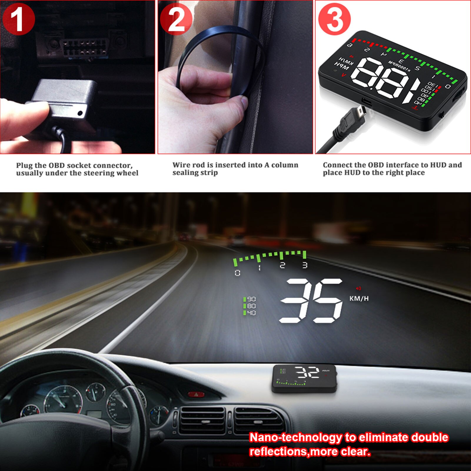 A900 HUD – affichage tête haute, universel, HD, pour voiture