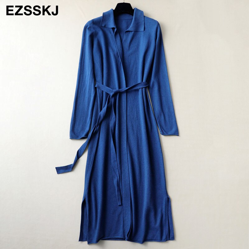 Herfst Winter Maix Trui Jurk Elegante Gebreide Jurk Vrouwen Losse Oversized Lange Jurk Vrouwelijke Vierkante Kraag Trui Jurk: Blauw