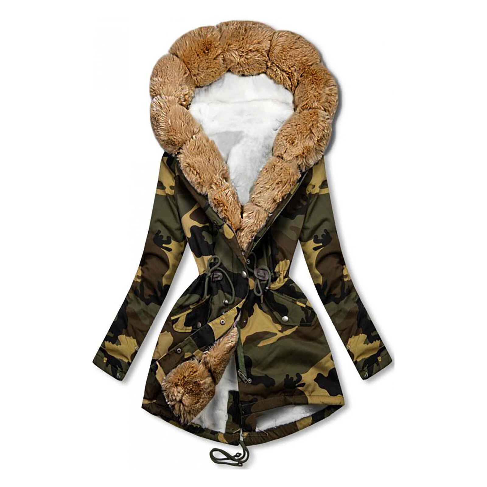 Women Casual Printing Hooded Jacket Tops Winter Long Sleeve Pocket Button Warm Coat Long Parka Mujer Casual Overcoat #T2G: Khaki / S