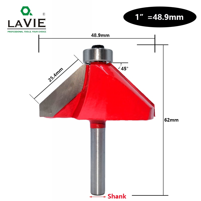 LAVIE 1pc 6mm 6.35mm Shank 45 Graden Afschuining Router Beetje Edge Vormen Bevel Houtbewerking Frees voor hout Bits MC01130
