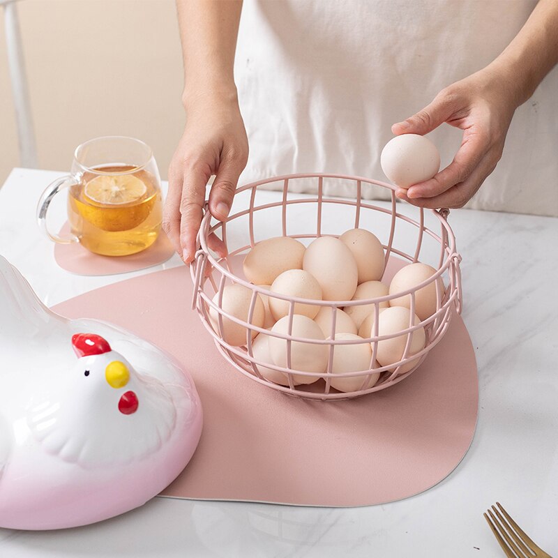 Poignée porte-œuf en céramique, poulet en métal, ornement de maison, boîte de rangement de fruits, panier de rangement en osier pour organisateur de cuisine