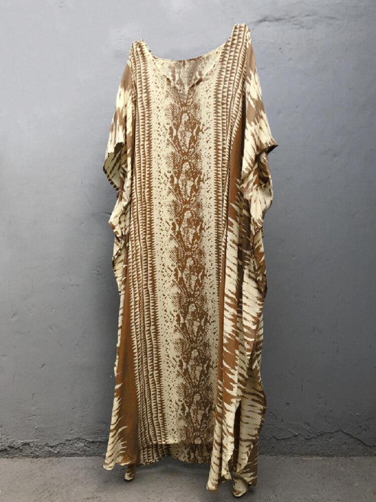 2022 Bikini Cover-ups Retro Snake Printed Self Belted Women Summer Dress Tunic Plus Size Beach Wear Swim Suit Cover Up Q1227