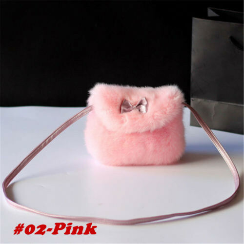 5 Colors Girls Kids Purse Bowknot Mini Artificial Fur Children Handbags Cross Body Comfortable Cute Children Handbag: Pink