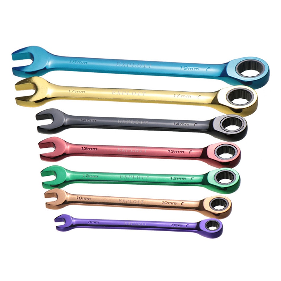 7pcs Color Ratchet Wrench Multi-function Dual-purpose Open Movable Wrench Hand Tools Set Double End Chromium-vanadium Steel Std