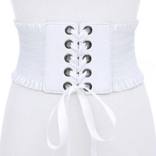 Hirigin kvinder stræk linning korset bred snørebånd elastisk bælte: Hvid