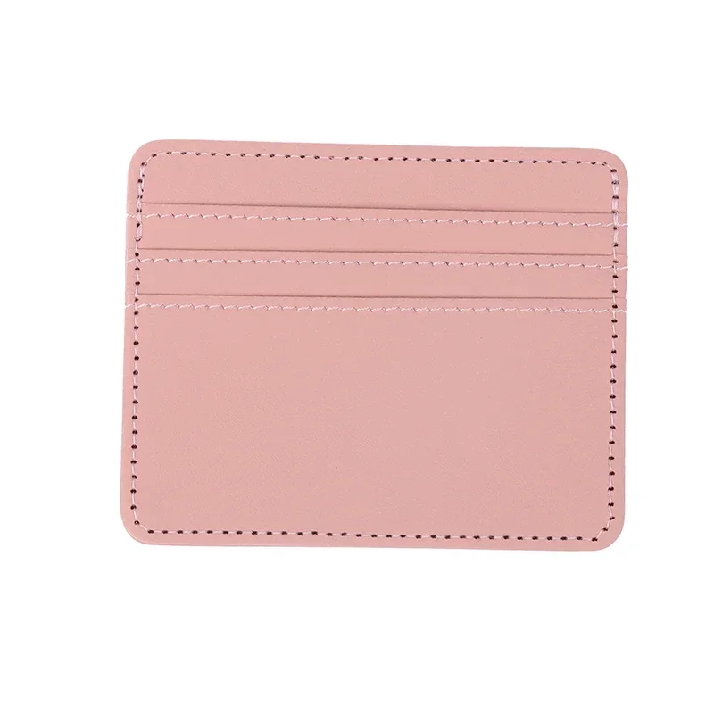 Mini Ultra-thin Leather Wallet 4 Slots Cardholder Slim Bank Credit Card Holder Men's Business Small ID Case for Women Purse: Pink