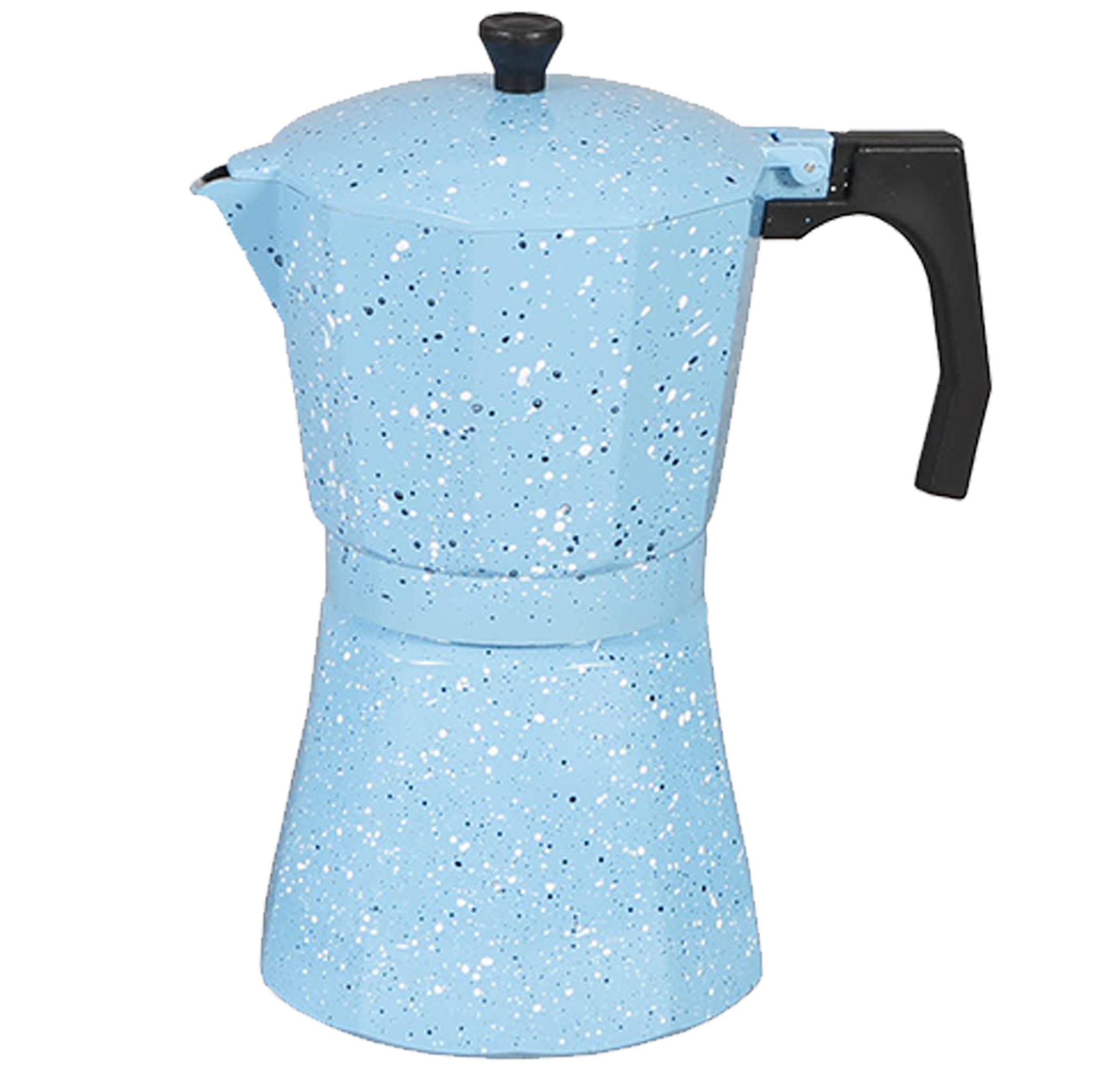 Cafetera italiana clásica aluminio revestido de mármol 9 o 12 Tazas | 3 colores | cafetera Moka vitrocerámica (marrón): Blue 12 cups