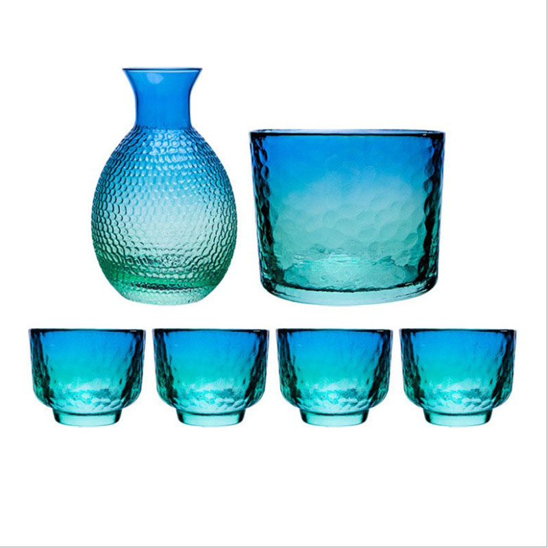 Hammer Pattern Ice Fog Matte Cup Japanese Sake Set Wine Warmer Fruit Wine Tequila Pot Whisky Glass Cup Wineware: BLUE