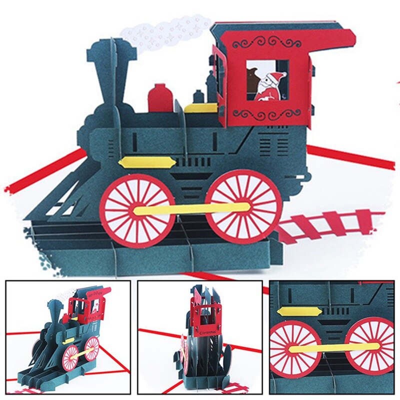 1set Xmas Santa Claus Train 3D Pop Up Greeting Card Merry Christmas 3D Paper Christmas