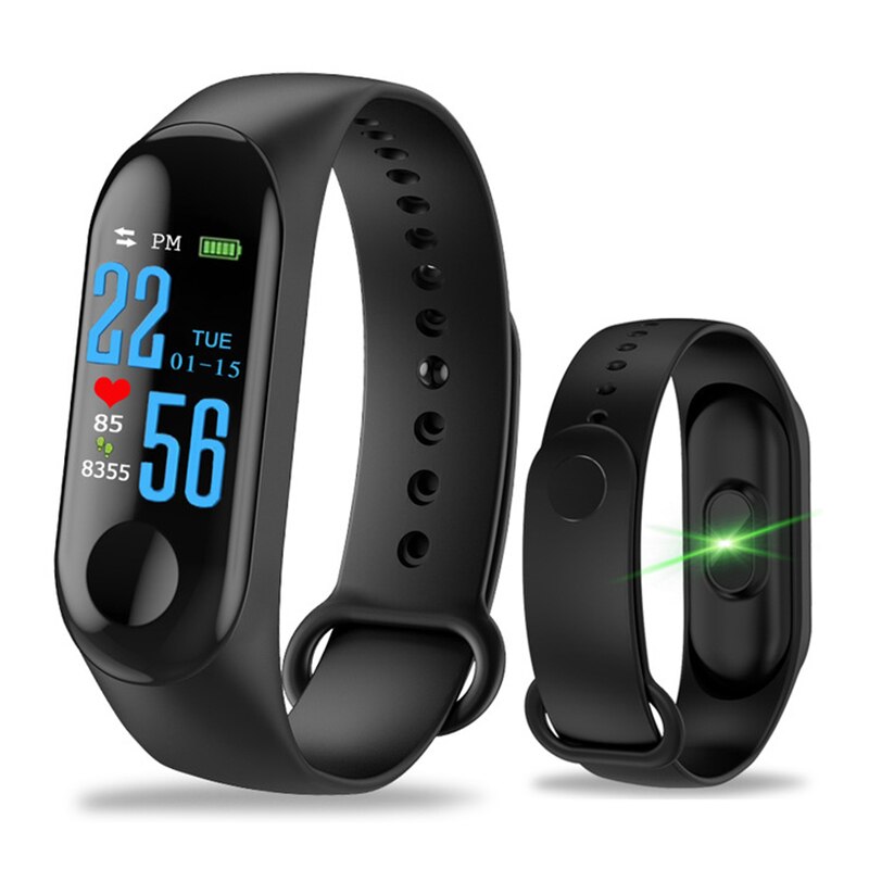 M3 sport vanntett Fitness smartklokke armbånd vanntett berøringsskjerm bluetooth kontroll Fitness skritteller: Svart