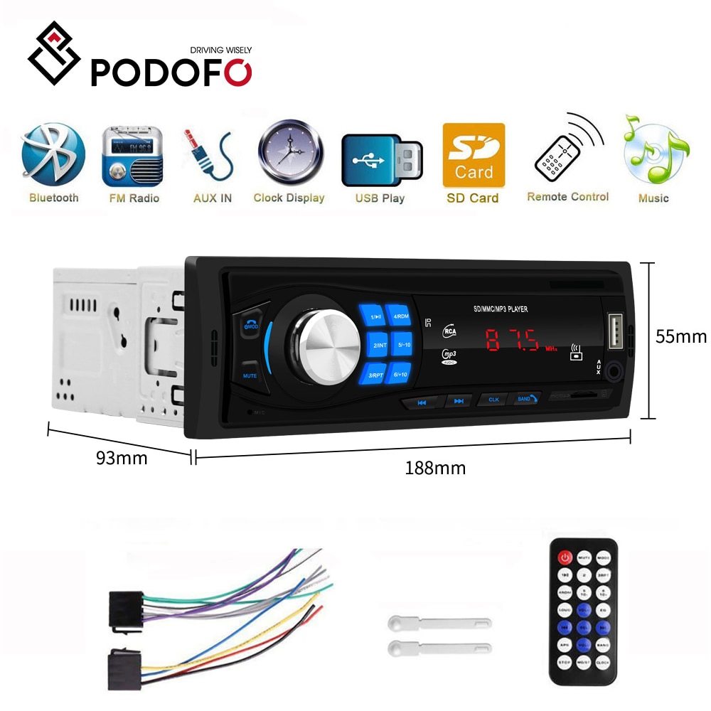Podofo 1 Din Auto Stereo MP3 Speler Enkele Auto Stereo MP3 Speler In Dash Head Unit Bluetooth Usb Aux Fm radio Ontvanger Voor Toyota