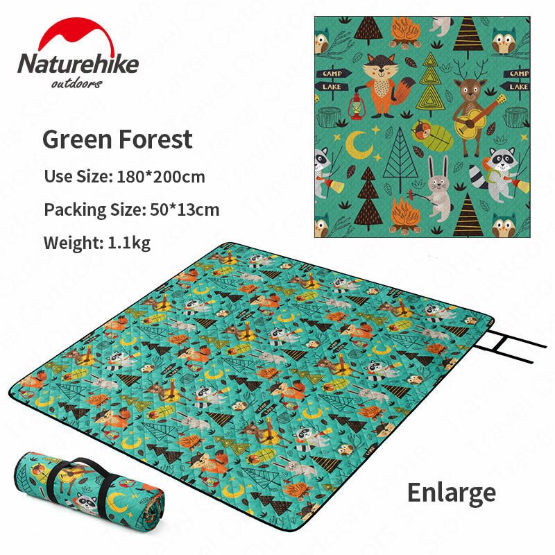 Naturehike ekstra stor picnic udendørs tæppe vandtæt foldbar praktisk tote måtten perfekt til strandparker camping  nh19 d 024- z: Grønne skove