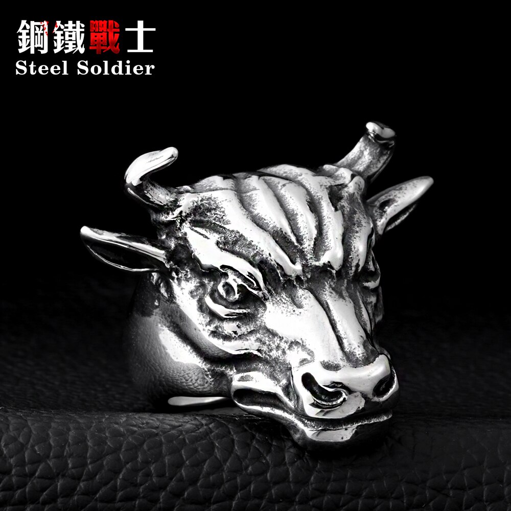 Steel soldier ox skeleton head ring for men 316l stainless steel ring punk vintage men jewelry