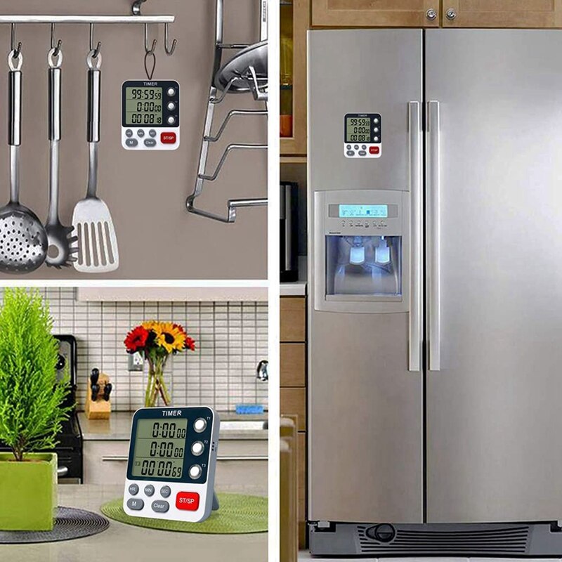Digital Dual Kitchen Timer,3 Channels Count UP/Down Timer,Cooking Timer,Large Display,Loud Volume Alarm and Flashing