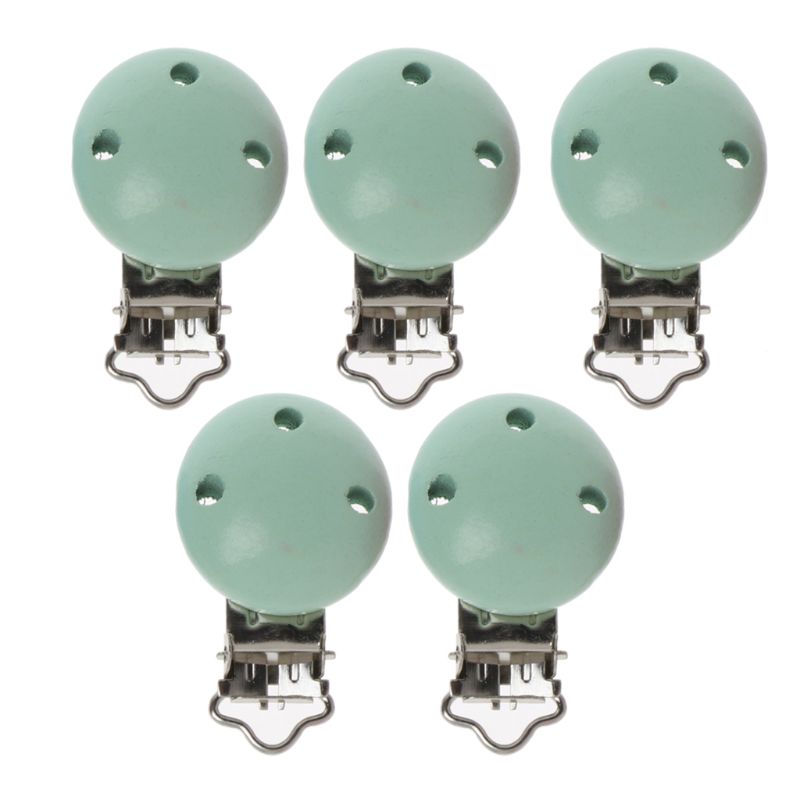 7 cores 5 pçs/lote de metal de madeira bebê chupeta clips cor sólida suportes bonito infantil soother fechos acessórios: green