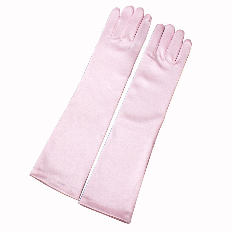 Guantes largos de la muchacha de la flor del satén de la Seda brillante de la princesa rosa para el desfile Formal de la boda de la del disfraz ST308