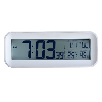 Mærke batteri strøm 12/24 timer snooze vækkeur, blå baggrundsbelysning temperatur luftfugtighed stort antal display bordur: Default Title
