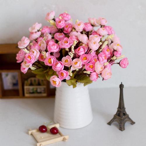 Flores de rosas de seda artificiales para el hogar 18 cabezas de flores Camelia decoración de ramo de peonía: Mixed Pink