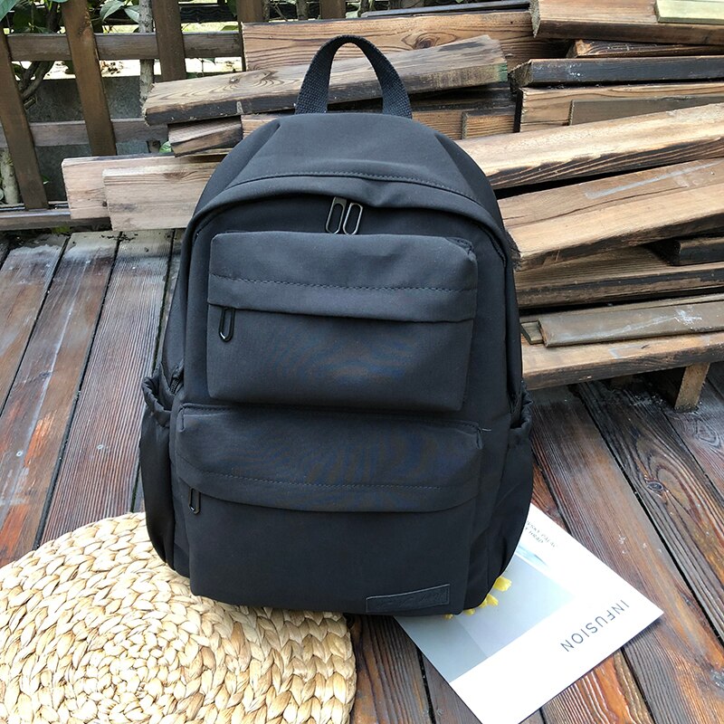 HOCODO, mochila de Color sólido, mochila para mujer, mochila para mujer de nailon resistente al agua, mochila grande para mujer, mochila escolar para adolescentes: Black