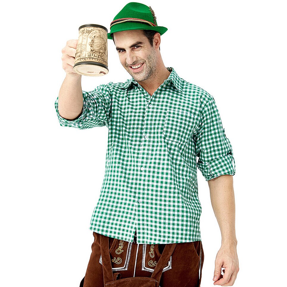 Mens Bavarian Oktoberfest Costume Beer German Lederhosen Fancy Dress Octoberfest: Green Shirt / L