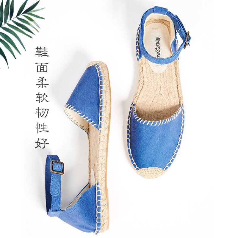 Sandalias de paja de mujer Bohemias de fondo plano de lona salvaje de cáñamo zapatos de pescador suelo femenino nuevos zapatos individuales de gran tamaño