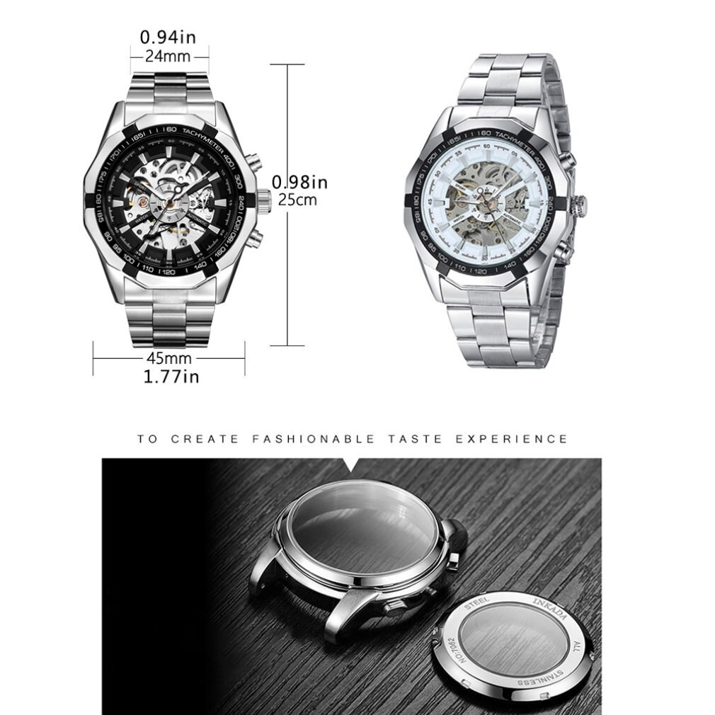 Mannen Business Hollow Automatische Mechanische Horloge Roestvrij Stalen Riem Toevallige Waterdichte Horloge