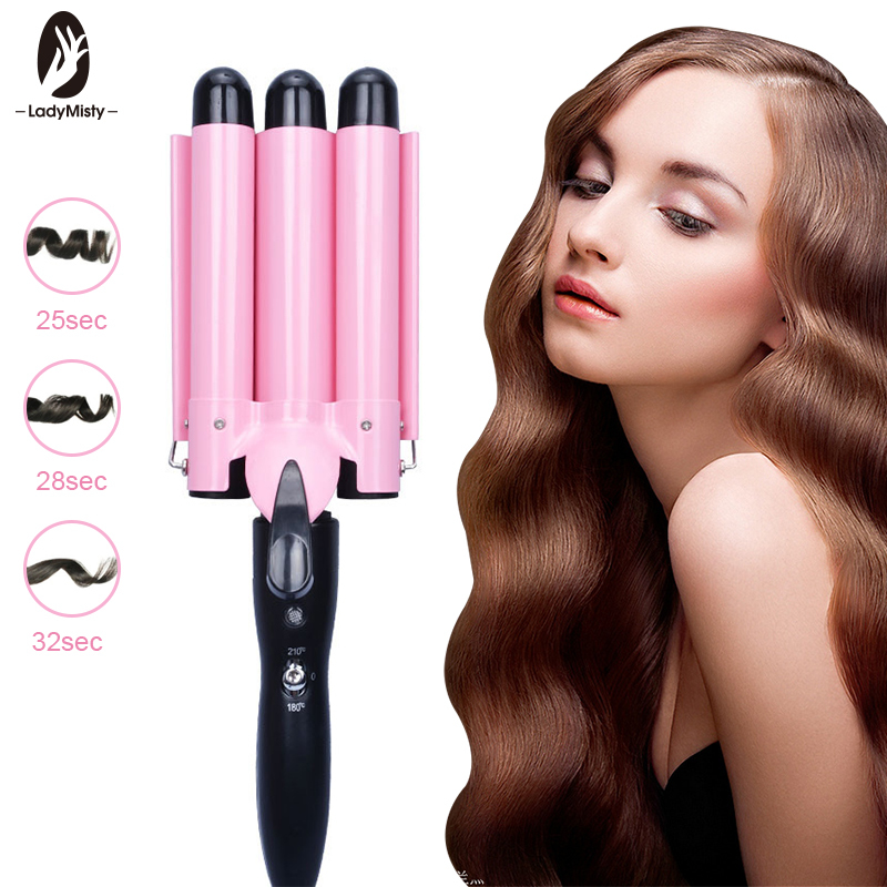 Pro 25-32m Automatic Perm Splint Ceramic Hair Curler Triple Barrels Big Wave Hair Curling Iron Hair Waver Curlers Styling Tools
